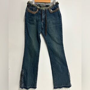 Y2K Parasuco Dark Blue Denim Jeans with Brown Trim